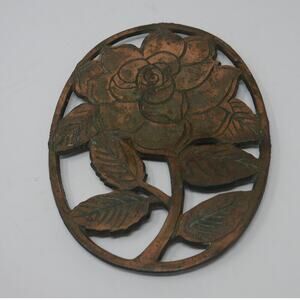Vintage Dutch Copper Rose Trivet Made in Taiwan